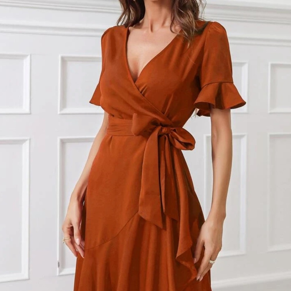 Boho flounce sleeve belted wrap dress - Picture 16 of 16